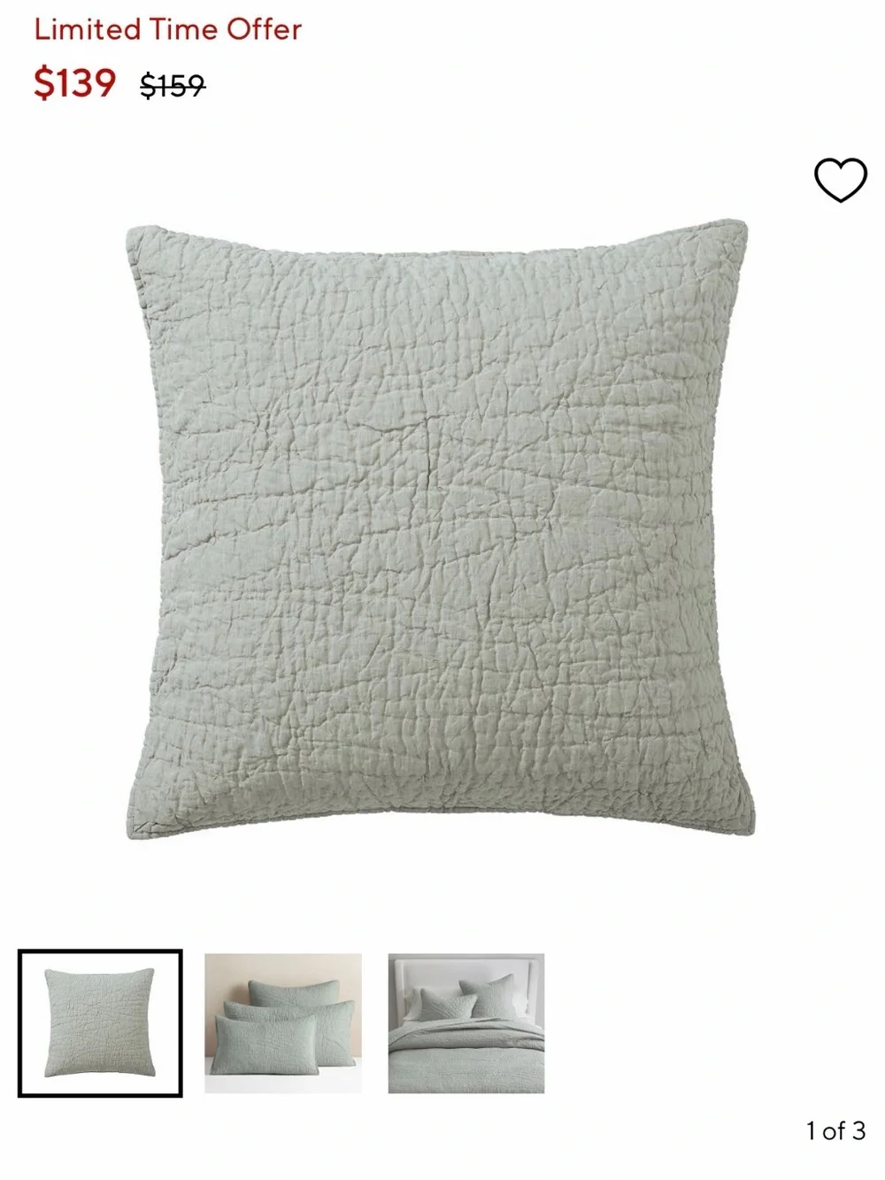 Pottery Barn Belgian Flax Linen Handcrafted euro Quilted Sham Mineral Blue